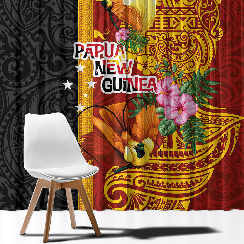 Papua New Guinea Independence Day Window Curtain Birds-of-Paradise Melanesian Tattoos Tropical Plants LT03 - Polynesian Pride