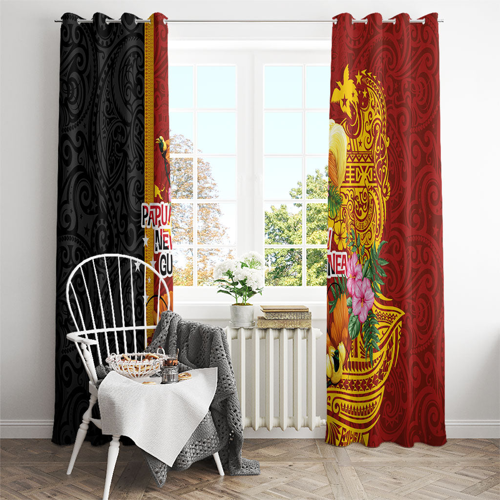 Papua New Guinea Independence Day Window Curtain Birds-of-Paradise Melanesian Tattoos Tropical Plants LT03 - Polynesian Pride