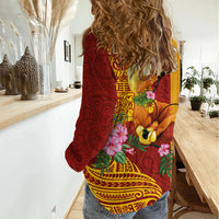 Papua New Guinea Independence Day Women Casual Shirt Birds-of-Paradise Melanesian Tattoos Tropical Plants LT03 - Polynesian Pride