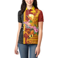 Papua New Guinea Independence Day Women Polo Shirt Birds-of-Paradise Melanesian Tattoos Tropical Plants LT03 - Polynesian Pride