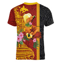 Papua New Guinea Independence Day Women V-Neck T-Shirt Birds-of-Paradise Melanesian Tattoos Tropical Plants LT03 - Polynesian Pride