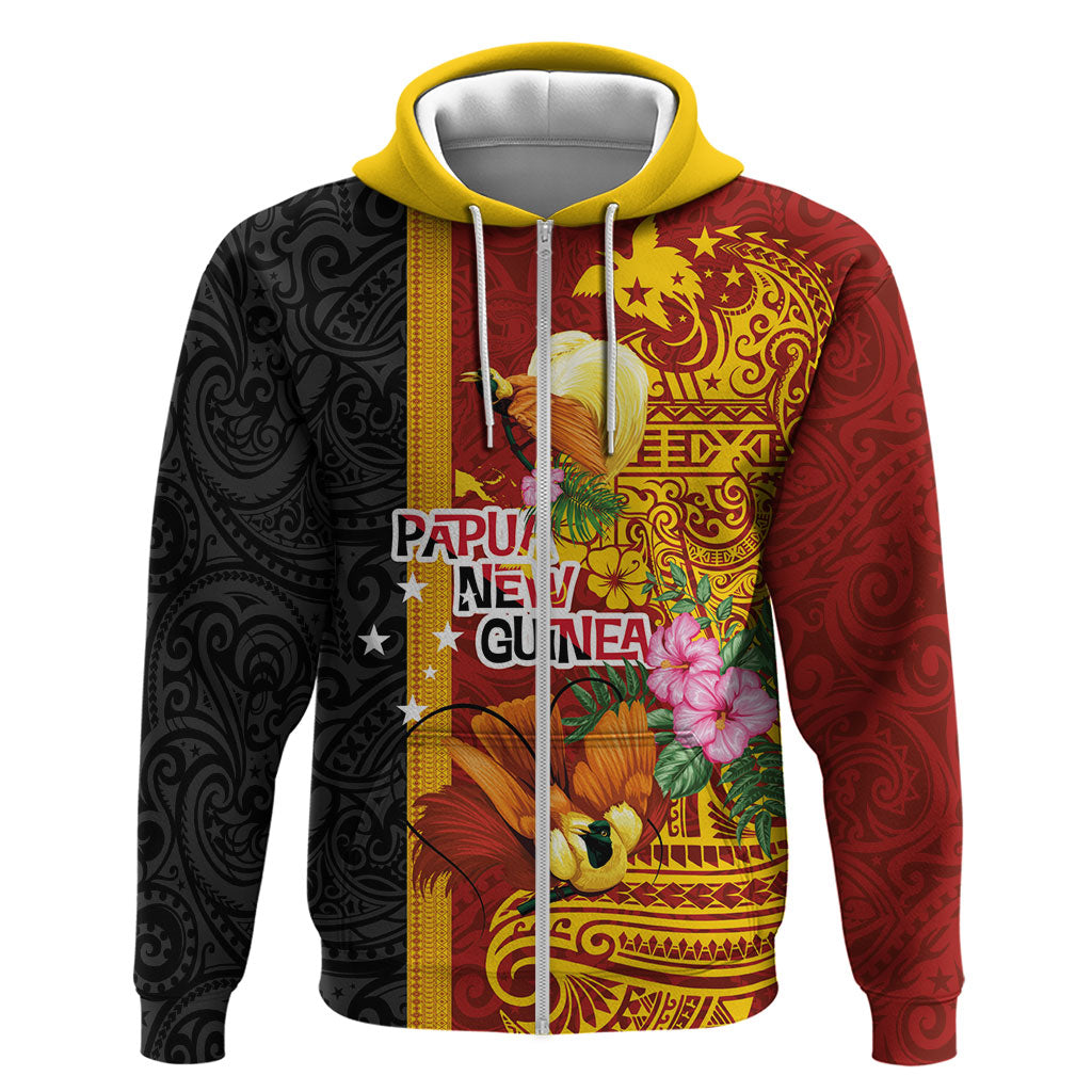 Papua New Guinea Independence Day Zip Hoodie Birds-of-Paradise Melanesian Tattoos Tropical Plants LT03 Zip Hoodie Multicolor - Polynesian Pride