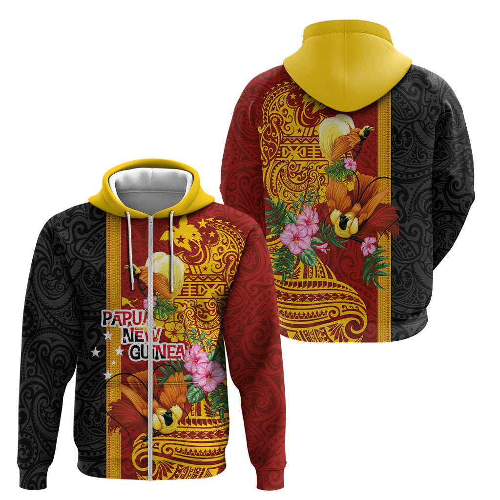 Papua New Guinea Independence Day Zip Hoodie Birds-of-Paradise Melanesian Tattoos Tropical Plants LT03 - Polynesian Pride