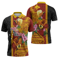Papua New Guinea Independence Day Zipper Polo Shirt Birds-of-Paradise Melanesian Tattoos Tropical Plants LT03 - Polynesian Pride