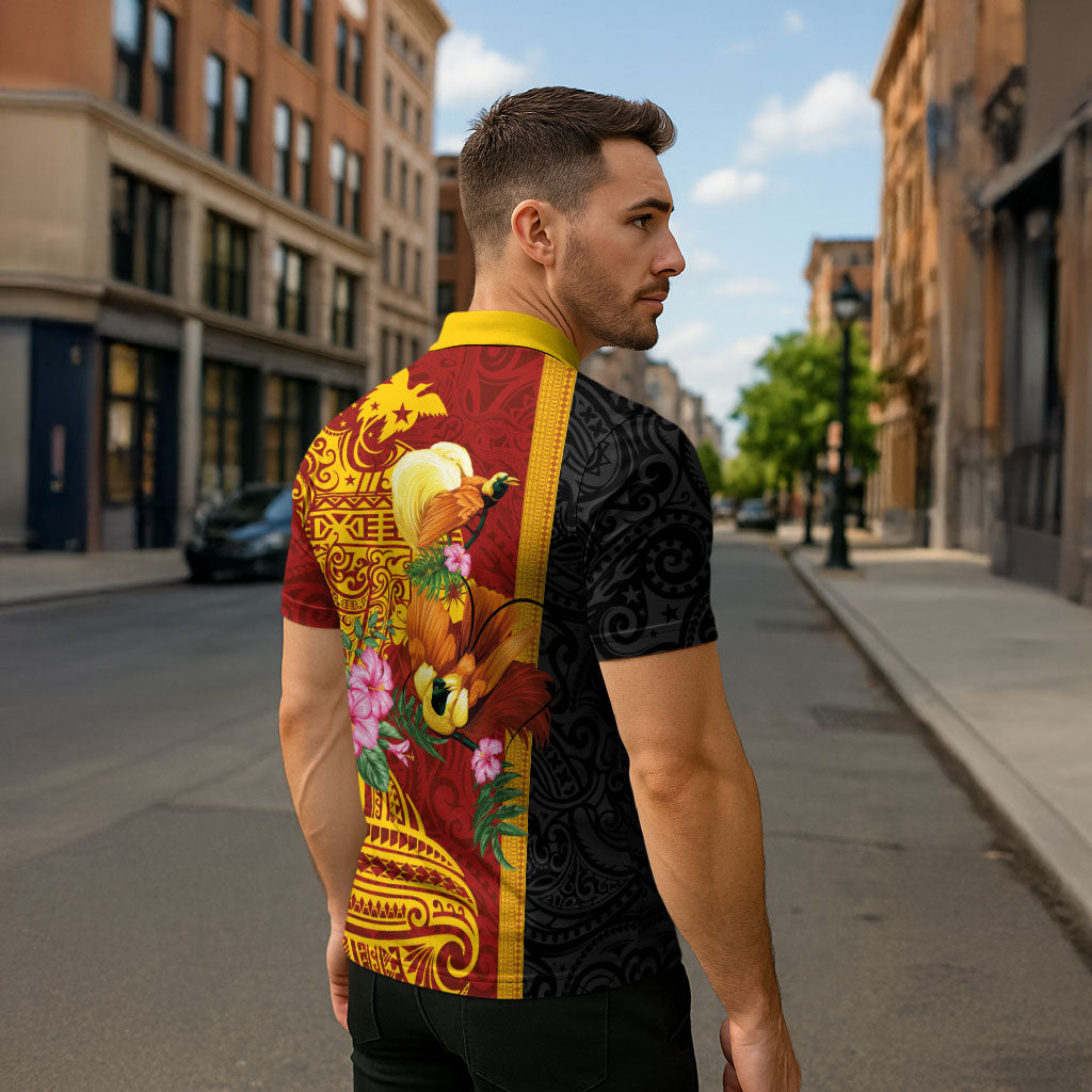 Papua New Guinea Independence Day Zipper Polo Shirt Birds-of-Paradise Melanesian Tattoos Tropical Plants LT03 - Polynesian Pride