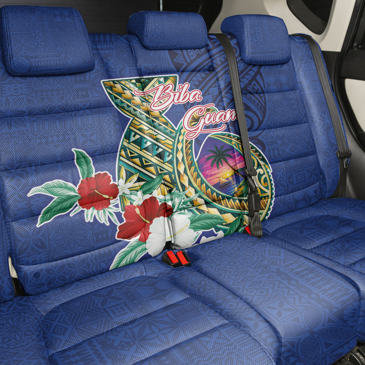 Guam Chamorro Back Car Seat Cover Tribal Latte Stone and Seal Artwork Polynesian Patterns LT03 - Polynesian Pride