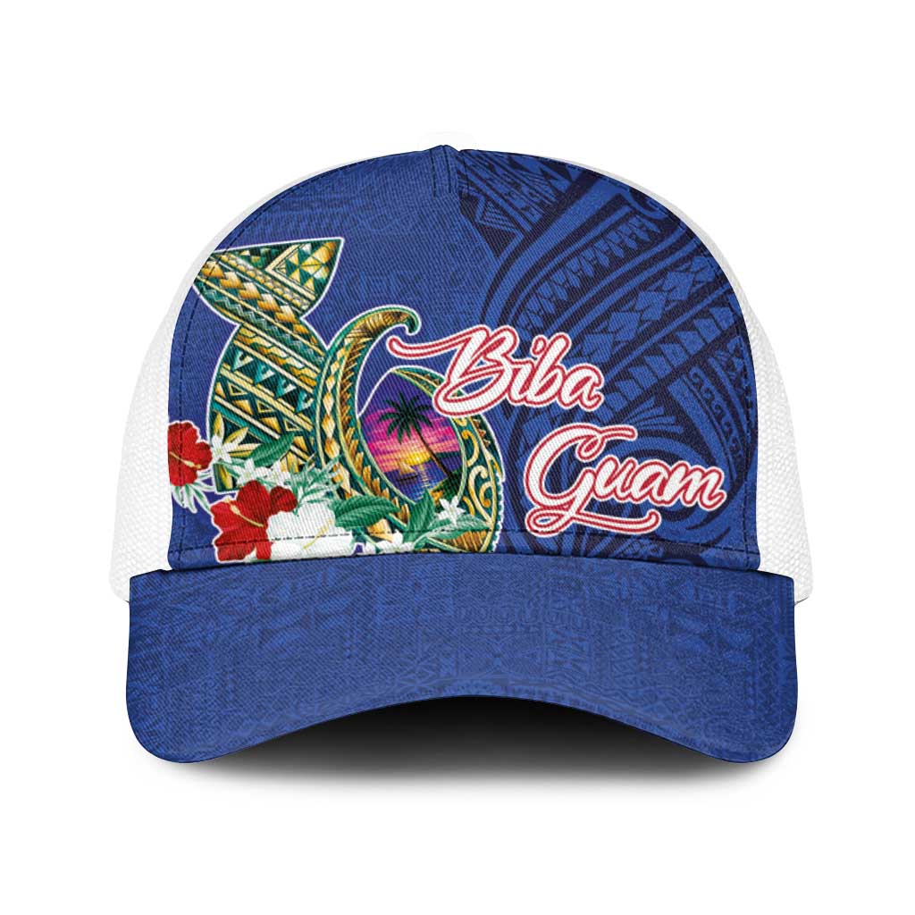 Guam Chamorro Baseball Net Cap Tribal Latte Stone and Seal Artwork Polynesian Patterns LT03 One Size White Multicolor - Polynesian Pride