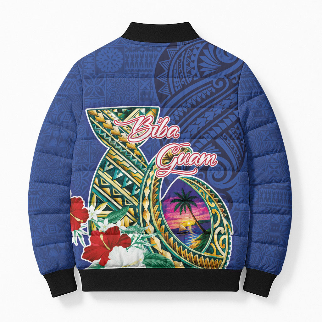 Guam Chamorro Bomber Puffer Jacket Tribal Latte Stone and Seal Artwork Polynesian Patterns LT03 - Polynesian Pride