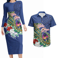 Guam Chamorro Couples Matching Long Sleeve Bodycon Dress and Hawaiian Shirt Tribal Latte Stone and Seal Artwork Polynesian Patterns LT03 Multicolor - Polynesian Pride