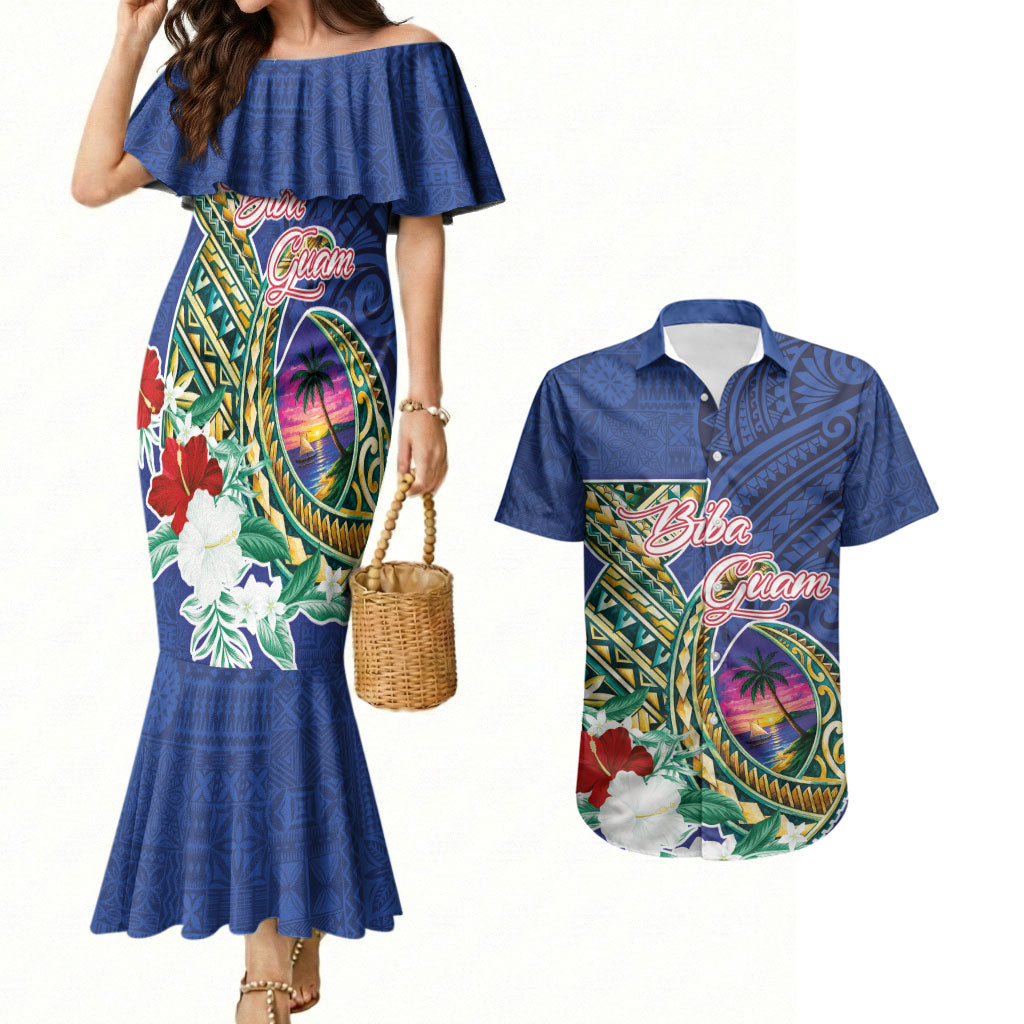 Guam Chamorro Couples Matching Mermaid Dress and Hawaiian Shirt Tribal Latte Stone and Seal Artwork Polynesian Patterns LT03 Multicolor - Polynesian Pride