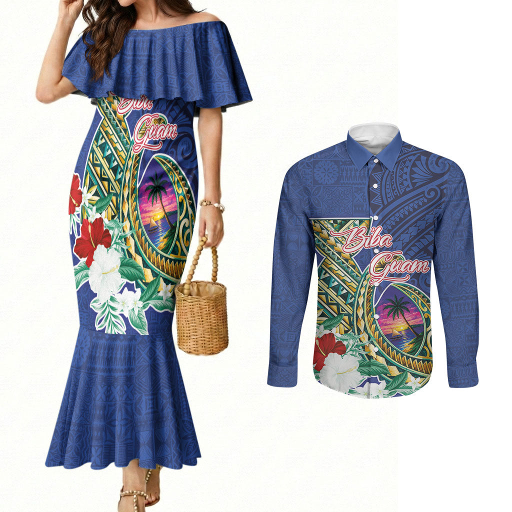 Guam Chamorro Couples Matching Mermaid Dress and Long Sleeve Button Shirt Tribal Latte Stone and Seal Artwork Polynesian Patterns LT03 Multicolor - Polynesian Pride