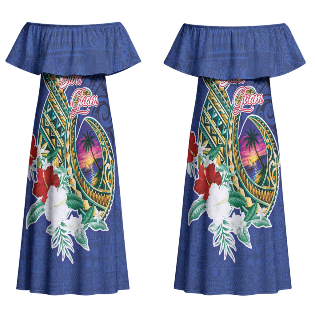 Guam Chamorro Couples Matching Off Shoulder Maxi Dress and Long Sleeve Button Shirt Tribal Latte Stone and Seal Artwork Polynesian Patterns LT03 - Polynesian Pride