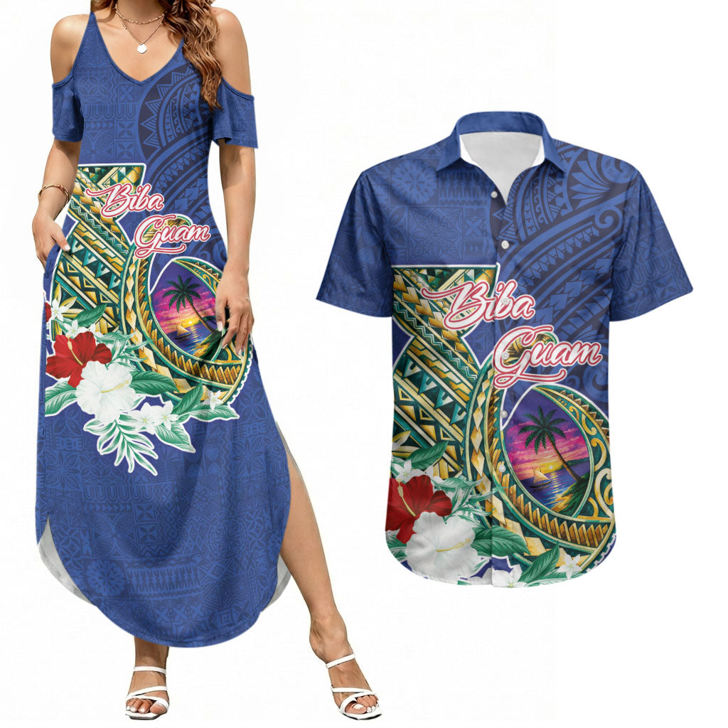 Guam Chamorro Couples Matching Summer Maxi Dress and Hawaiian Shirt Tribal Latte Stone and Seal Artwork Polynesian Patterns LT03 Multicolor - Polynesian Pride