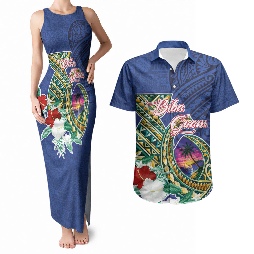 Guam Chamorro Couples Matching Tank Maxi Dress and Hawaiian Shirt Tribal Latte Stone and Seal Artwork Polynesian Patterns LT03 Multicolor - Polynesian Pride