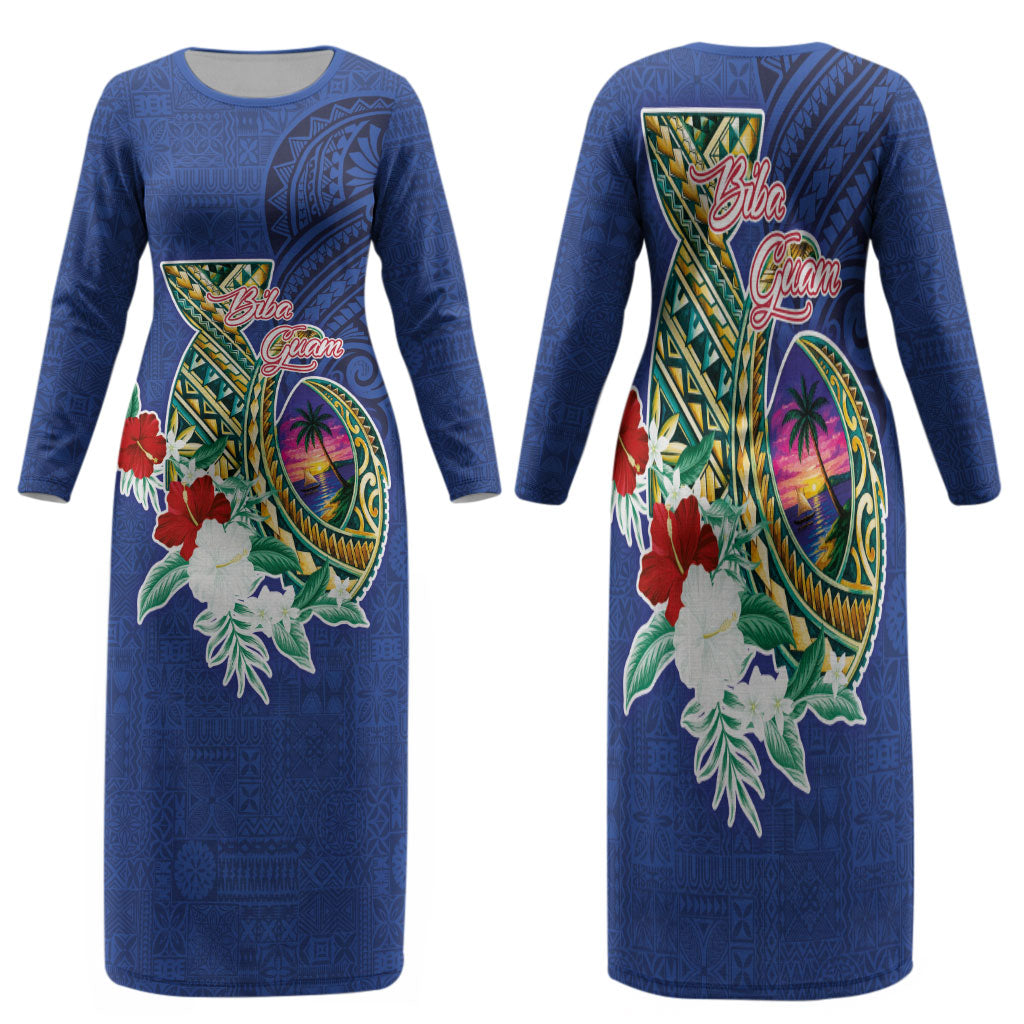 Guam Chamorro Family Matching Long Sleeve Bodycon Dress and Hawaiian Shirt Tribal Latte Stone and Seal Artwork Polynesian Patterns LT03 Mom's Dress Multicolor - Polynesian Pride