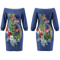 Guam Chamorro Family Matching Off The Shoulder Long Sleeve Dress and Hawaiian Shirt Tribal Latte Stone and Seal Artwork Polynesian Patterns LT03 Mom's Dress Multicolor - Polynesian Pride