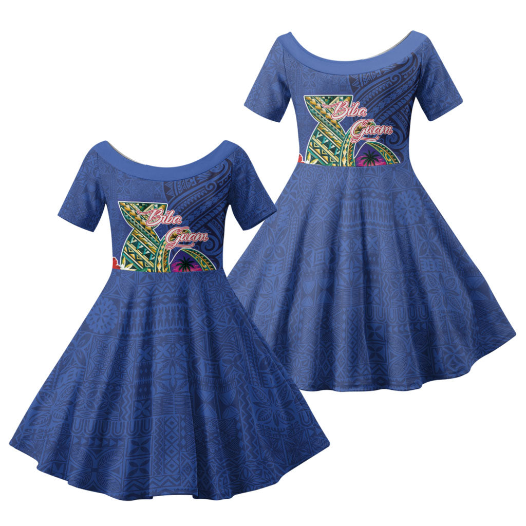 Guam Chamorro Family Matching Off Shoulder Short Dress and Hawaiian Shirt Tribal Latte Stone and Seal Artwork Polynesian Patterns LT03 Daughter's Dress Multicolor - Polynesian Pride