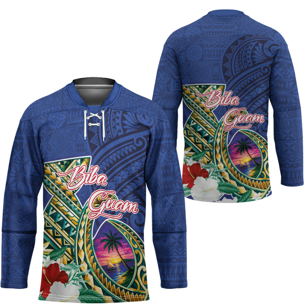 Guam Chamorro Hockey Jersey Tribal Latte Stone and Seal Artwork Polynesian Patterns LT03 - Polynesian Pride