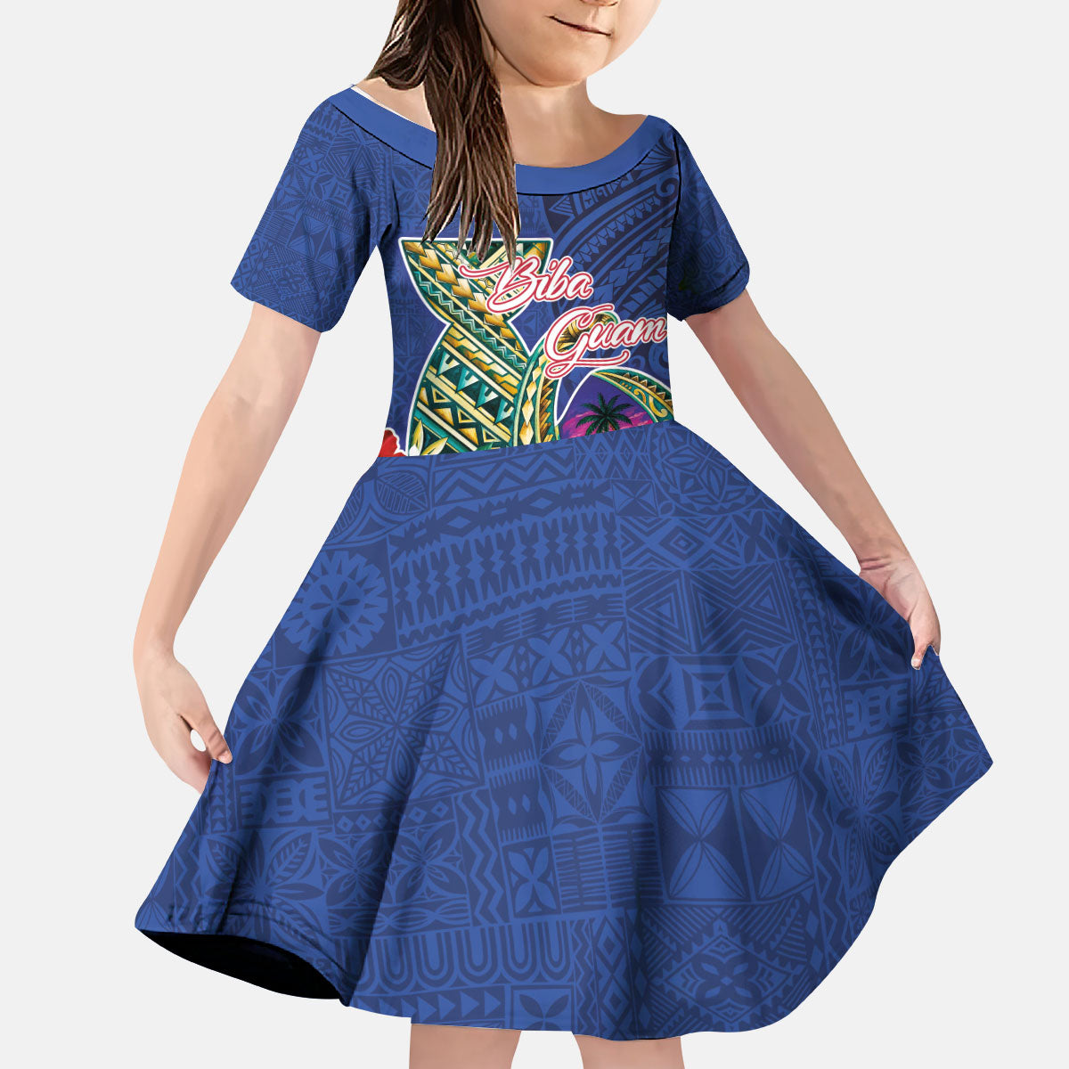 Guam Chamorro Kid Short Sleeve Dress Tribal Latte Stone and Seal Artwork Polynesian Patterns LT03 KID Multicolor - Polynesian Pride
