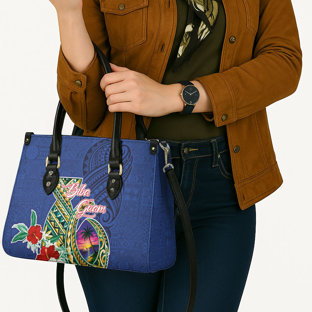Guam Chamorro Leather Bag Tribal Latte Stone and Seal Artwork Polynesian Patterns LT03 - Polynesian Pride