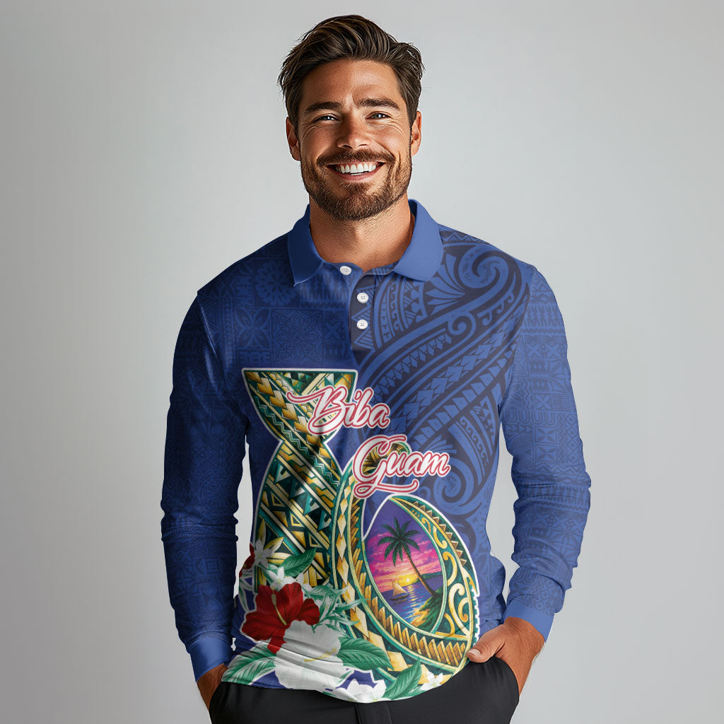 Guam Chamorro Long Sleeve Polo Shirt Tribal Latte Stone and Seal Artwork Polynesian Patterns LT03 - Polynesian Pride