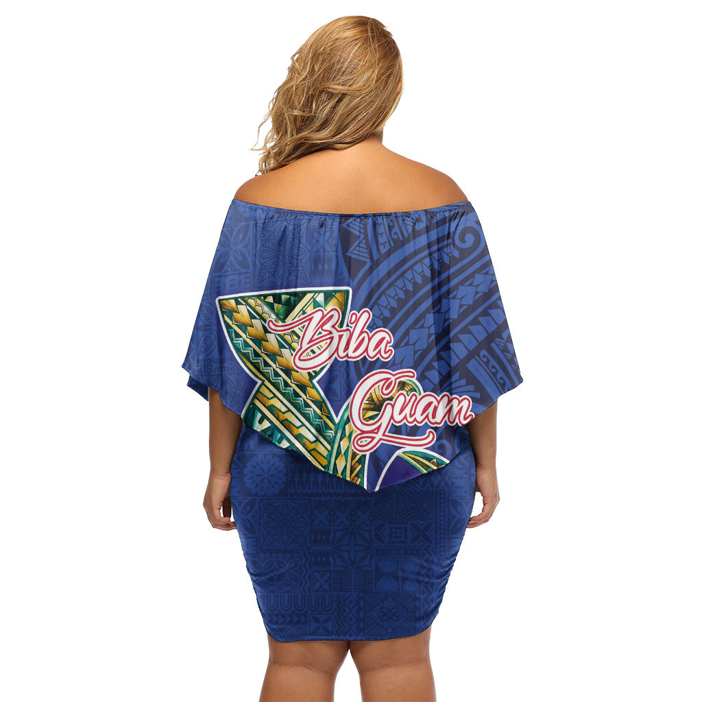 Guam Chamorro Off Shoulder Short Dress Tribal Latte Stone and Seal Artwork Polynesian Patterns LT03 - Polynesian Pride