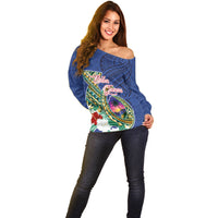 Guam Chamorro Off Shoulder Sweater Tribal Latte Stone and Seal Artwork Polynesian Patterns LT03 - Polynesian Pride