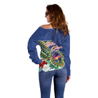 Guam Chamorro Off Shoulder Sweater Tribal Latte Stone and Seal Artwork Polynesian Patterns LT03 - Polynesian Pride
