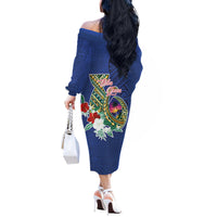 Guam Chamorro Off The Shoulder Long Sleeve Dress Tribal Latte Stone and Seal Artwork Polynesian Patterns LT03 - Polynesian Pride