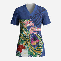 Guam Chamorro Scrub Top Tribal Latte Stone and Seal Artwork Polynesian Patterns LT03 Adult Multicolor - Polynesian Pride