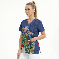 Guam Chamorro Scrub Top Tribal Latte Stone and Seal Artwork Polynesian Patterns LT03 - Polynesian Pride