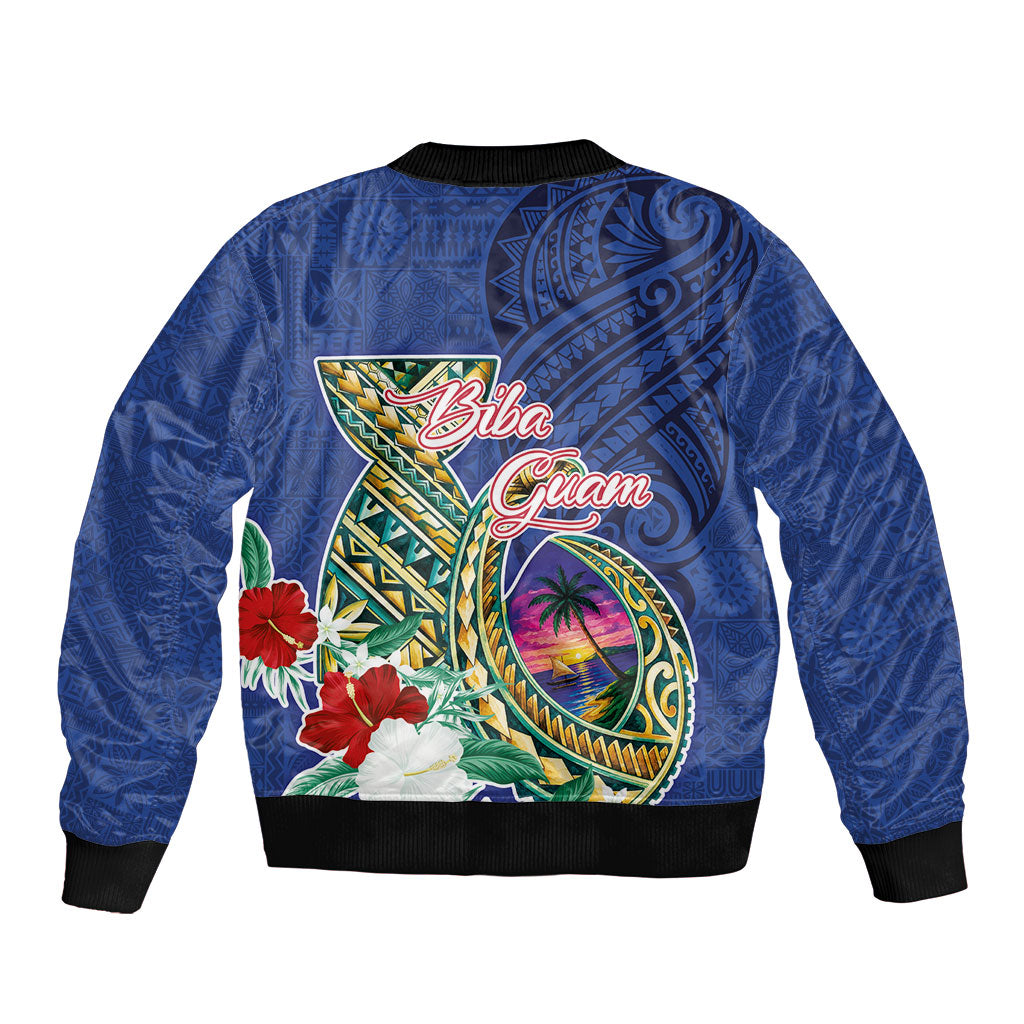 Guam Chamorro Sleeve Zip Bomber Jacket Tribal Latte Stone and Seal Artwork Polynesian Patterns LT03 - Polynesian Pride