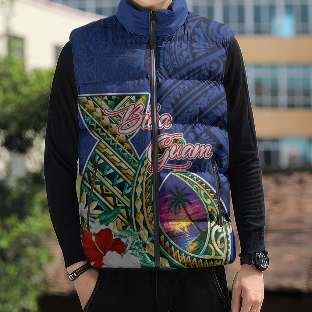 Guam Chamorro Sleeveless Puffer Jacket Tribal Latte Stone and Seal Artwork Polynesian Patterns LT03 - Polynesian Pride
