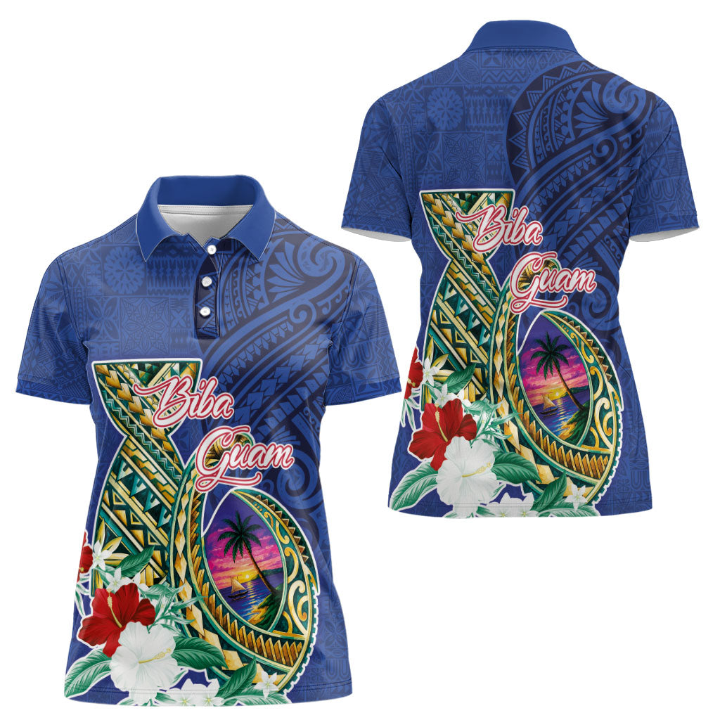 Guam Chamorro Women Polo Shirt Tribal Latte Stone and Seal Artwork Polynesian Patterns LT03 - Polynesian Pride