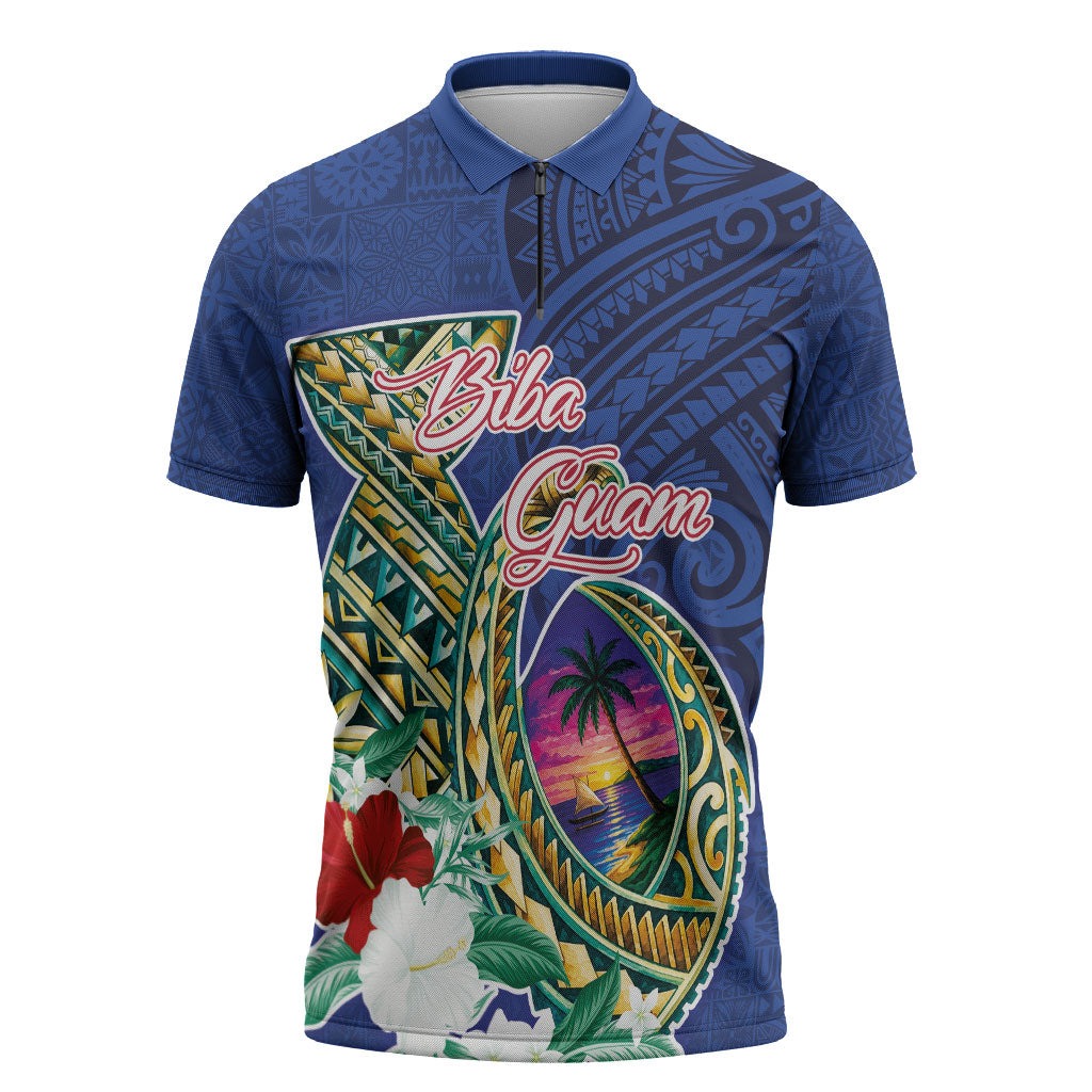 Guam Chamorro Zipper Polo Shirt Tribal Latte Stone and Seal Artwork Polynesian Patterns LT03 Multicolor - Polynesian Pride