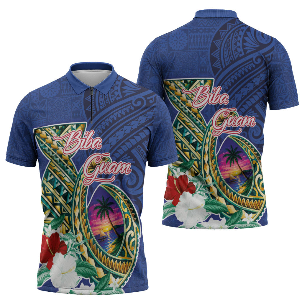 Guam Chamorro Zipper Polo Shirt Tribal Latte Stone and Seal Artwork Polynesian Patterns LT03 - Polynesian Pride