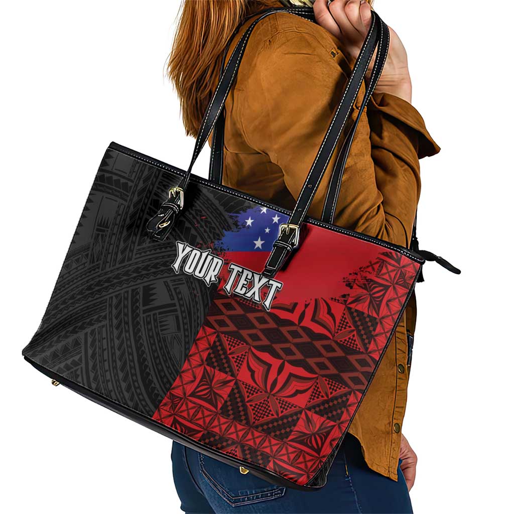 Personalised Samoa 685 Leather Tote Bag Siapo Pattern and Samoa Flag Design