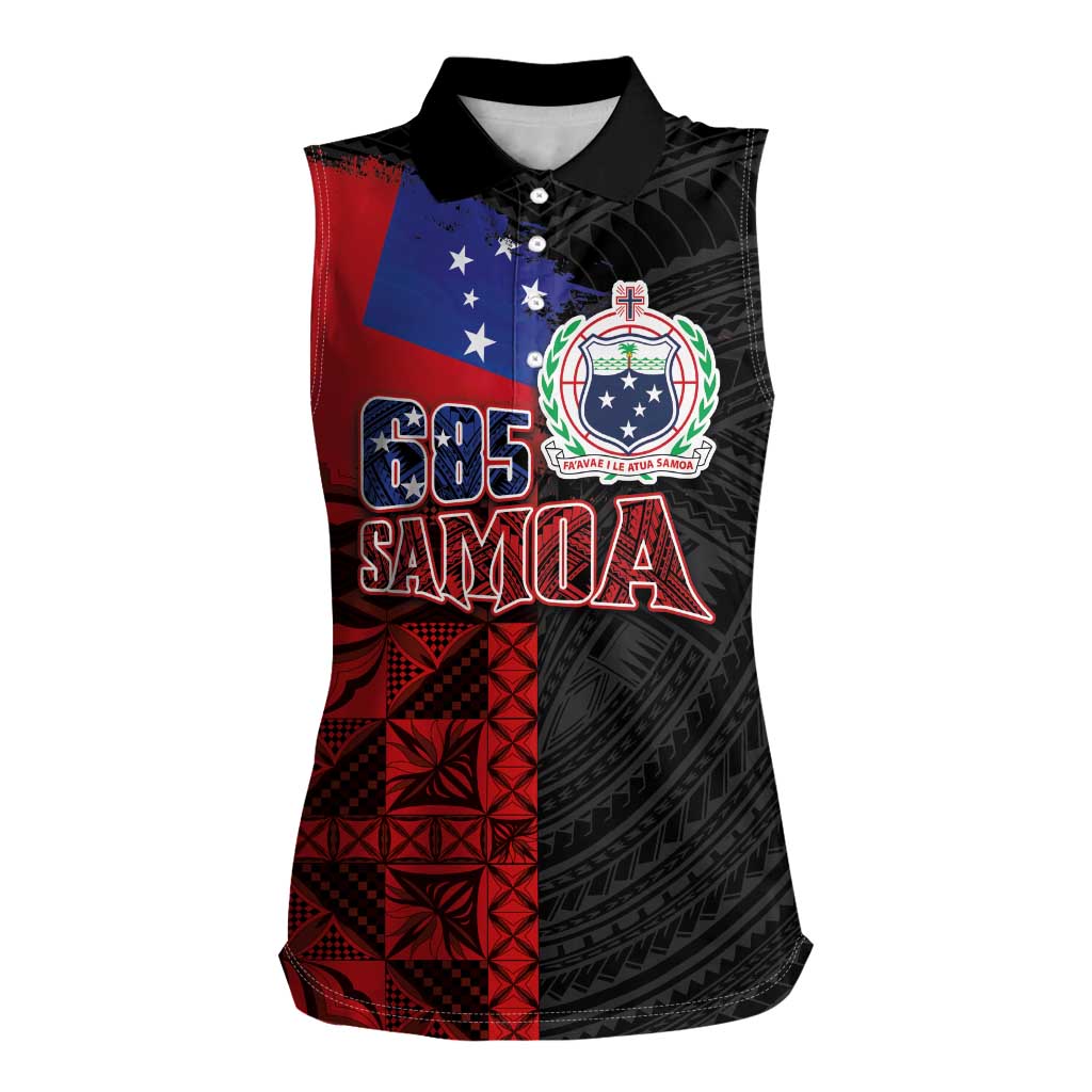 Personalised Samoa 685 Women Sleeveless Polo Shirt Siapo Pattern and Samoa Flag Design