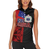 Personalised Samoa 685 Women Sleeveless Polo Shirt Siapo Pattern and Samoa Flag Design