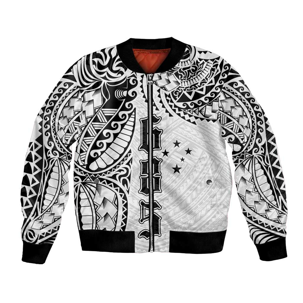 Samoa 685 Art Traditional Tattoo Pattern Bomber Jacket White Color