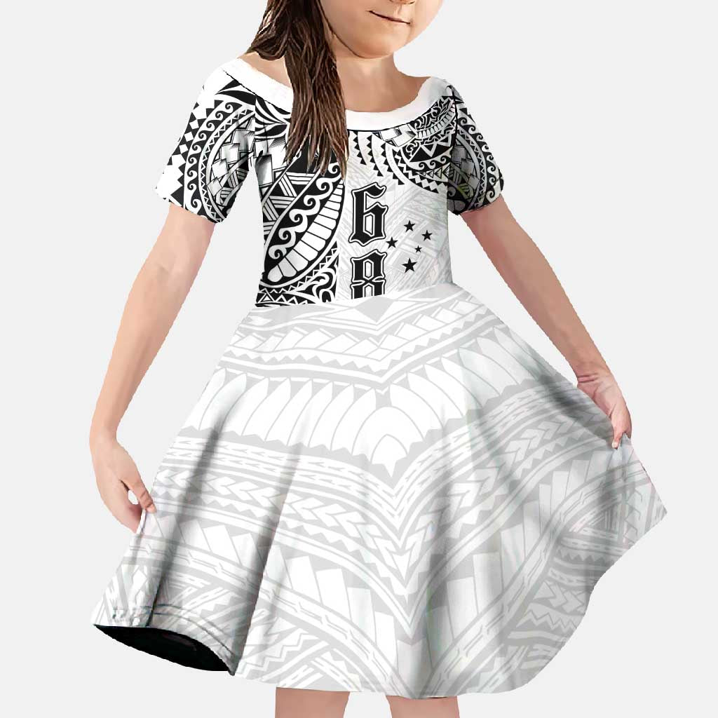 Samoa 685 Art Traditional Tattoo Pattern Family Matching Off Shoulder Maxi Dress and Hawaiian Shirt White Color
