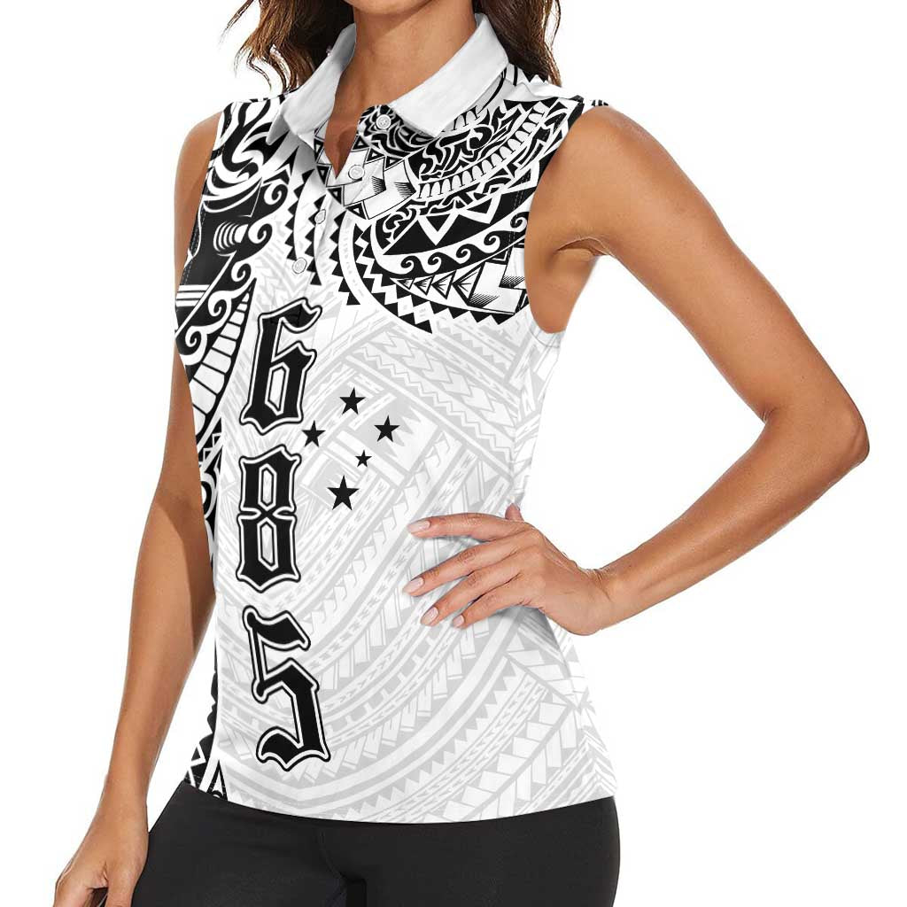 Samoa 685 Art Traditional Tattoo Pattern Women Sleeveless Polo Shirt White Color