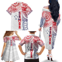 Samoa 685 Art Traditional Tattoo Pattern Family Matching Off The Shoulder Long Sleeve Dress and Hawaiian Shirt Gradient Color