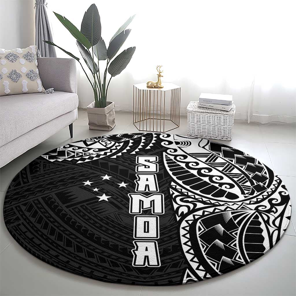 Samoa 685 Art Traditional Tattoo Pattern Round Carpet Black Color
