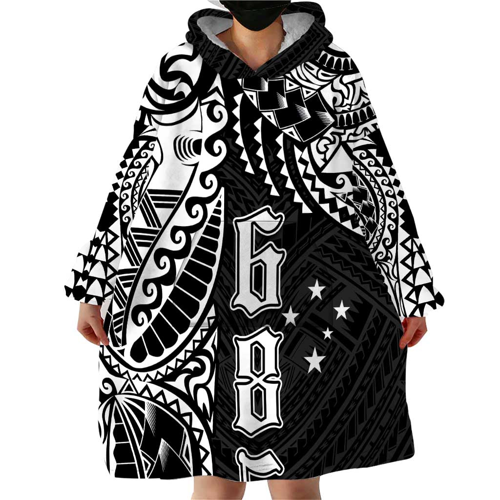 Samoa 685 Art Traditional Tattoo Pattern Wearable Blanket Hoodie Black Color