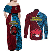 Bintangor Goroka Lahanis Rugby Couples Matching Off Shoulder Maxi Dress and Long Sleeve Button Shirts Papua New Guinea Polynesian Tattoo LT03 - Polynesian Pride