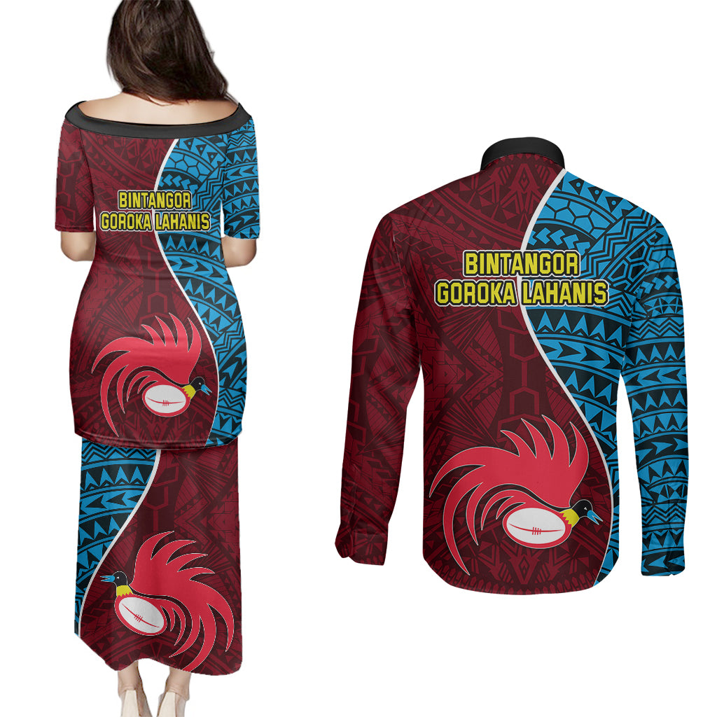 Bintangor Goroka Lahanis Rugby Couples Matching Puletasi Dress and Long Sleeve Button Shirts Papua New Guinea Polynesian Tattoo LT03 - Polynesian Pride