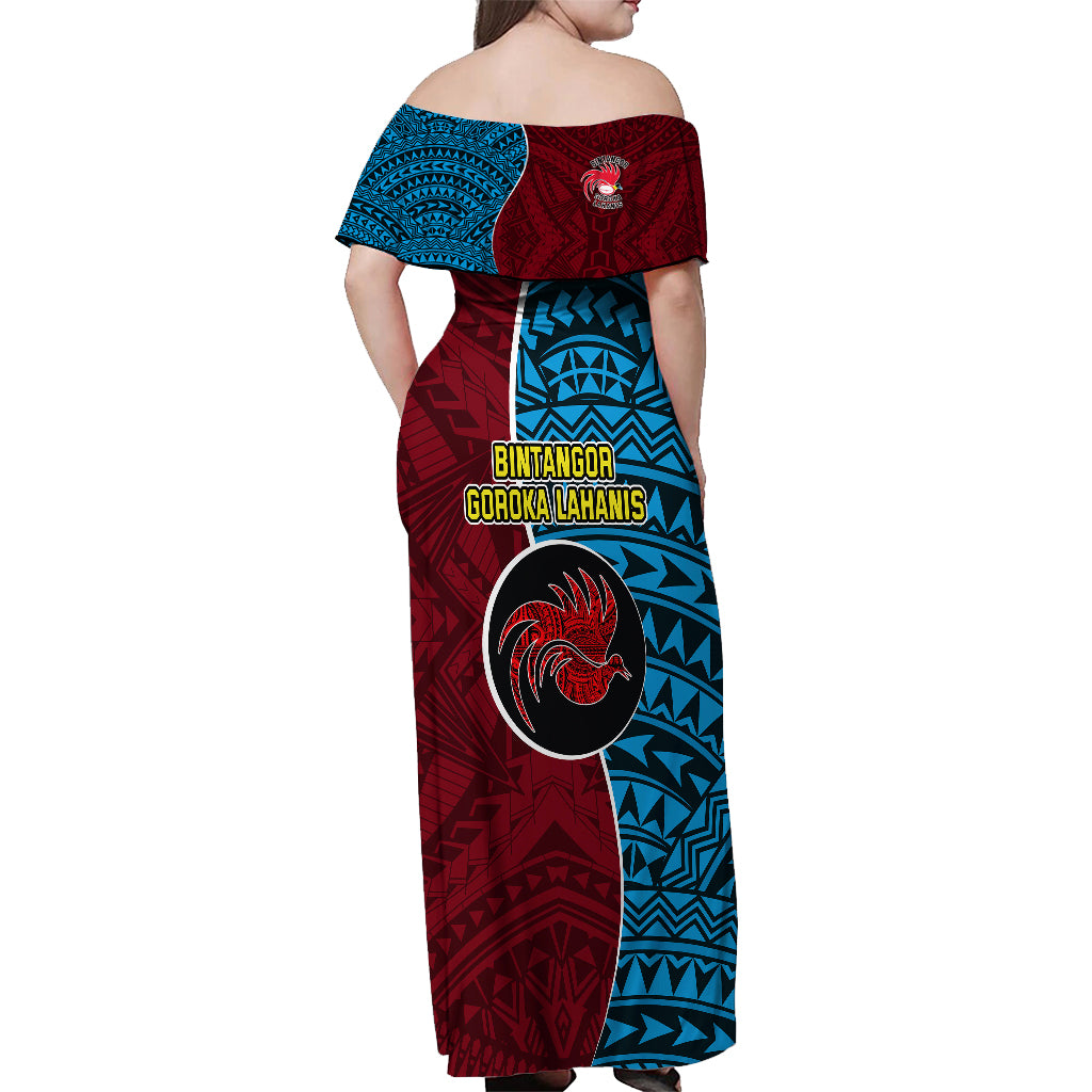 Bintangor Goroka Lahanis Rugby Off Shoulder Maxi Dress Papua New Guinea Polynesian Tattoo LT03 - Polynesian Pride