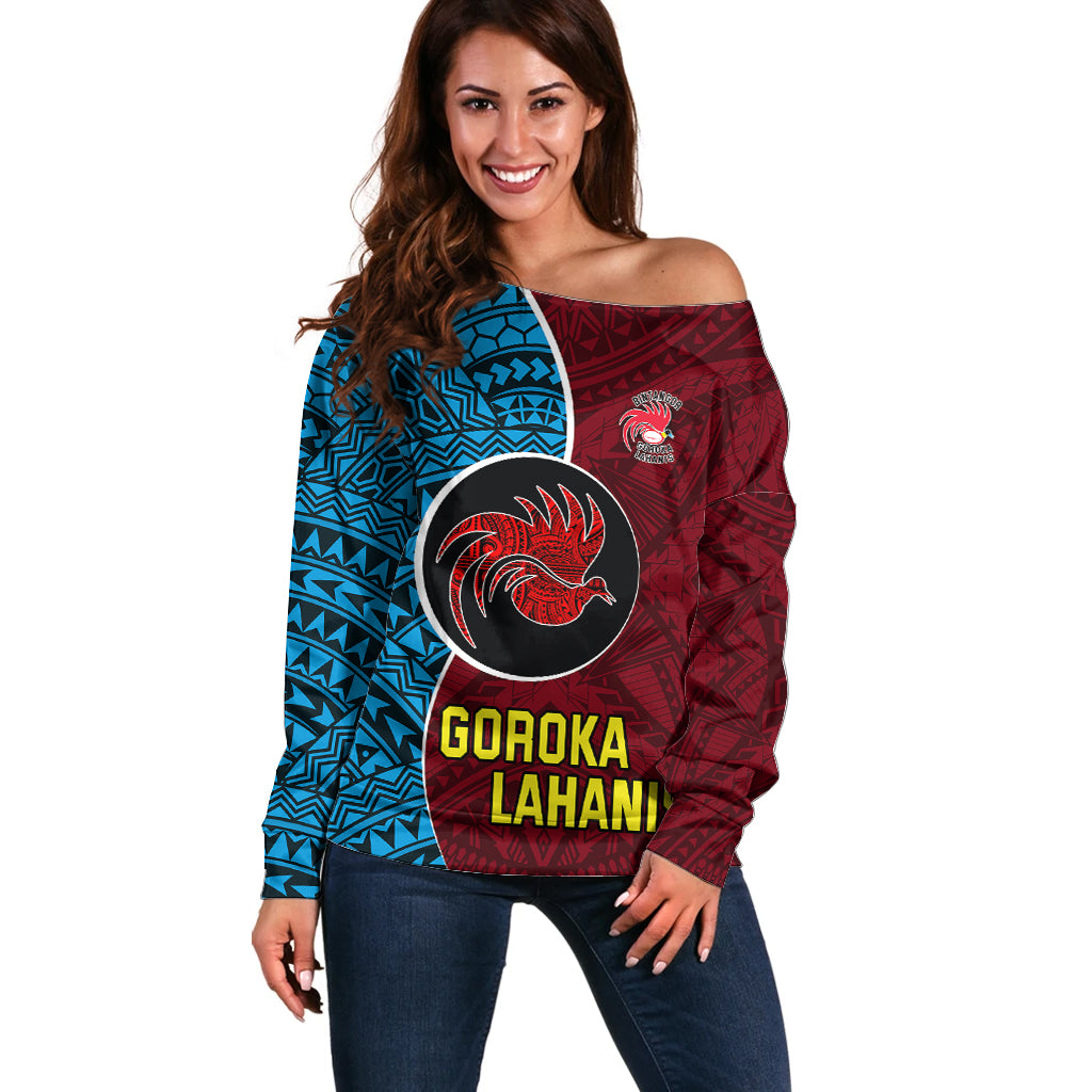 Bintangor Goroka Lahanis Rugby Off Shoulder Sweater Papua New Guinea Polynesian Tattoo LT03 Women Red - Polynesian Pride