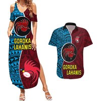 Custom Bintangor Goroka Lahanis Rugby Couples Matching Summer Maxi Dress and Hawaiian Shirt Papua New Guinea Polynesian Tattoo LT03 Red - Polynesian Pride
